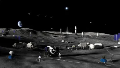 Artists concept of Phase 3 of NASAs Moon Base. NASA 01